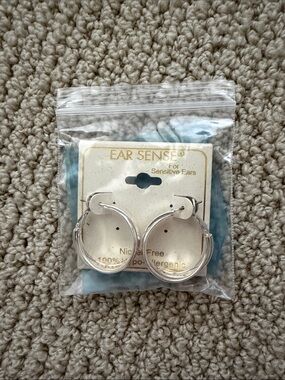 NEW Ear Sense Silver Hoop Earrings Multilayer Interlocking Sensitive Ears NWT